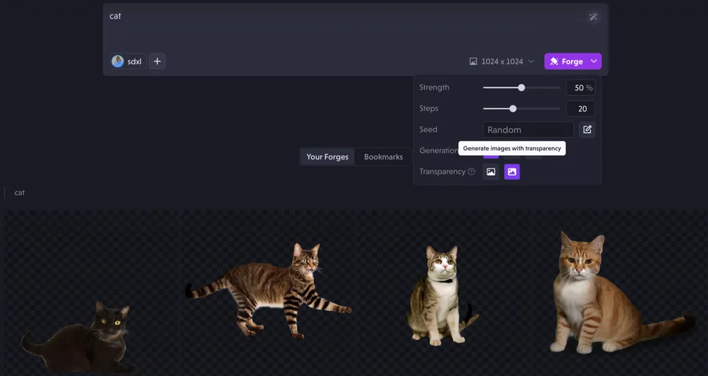 Forge history search, transparent generation, and fixes