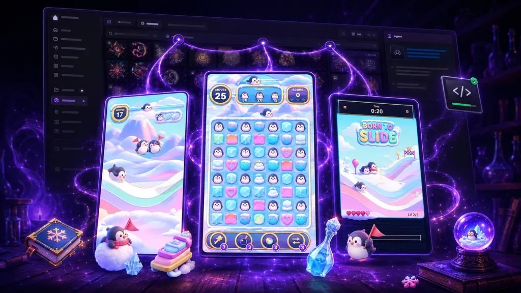Three penguin-themed playable ads remixed from the same game in Layer